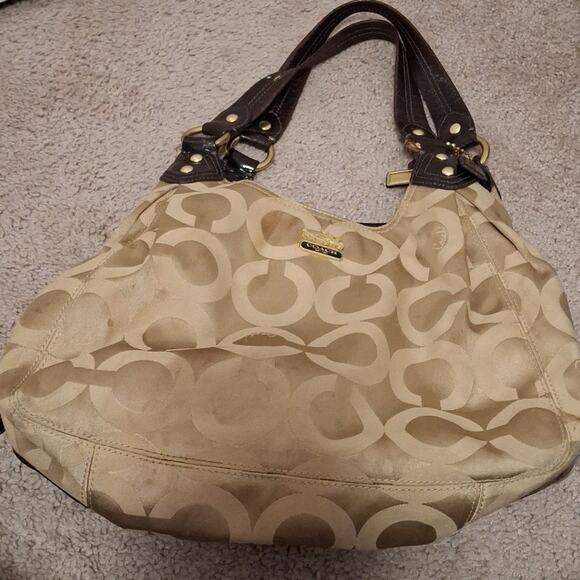 Coach 14305 Madison Signature Op Art Brown Sateen Maggie Carryall Shoulder Bag - Picture 1 of 12